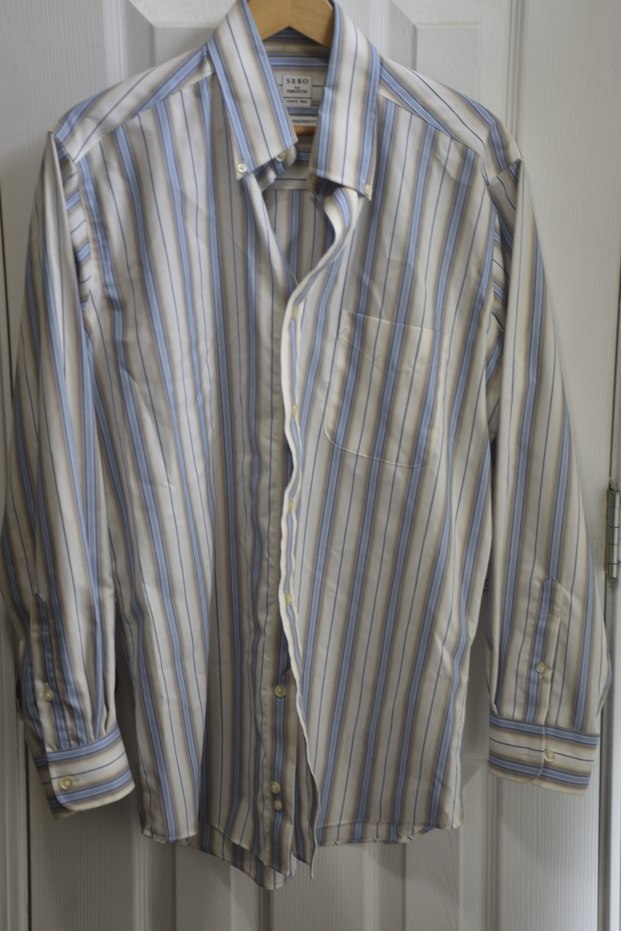 Sero By Forsyth Striped Dress Shirt Blue Gray White Tailored Fit SZ M LSC057